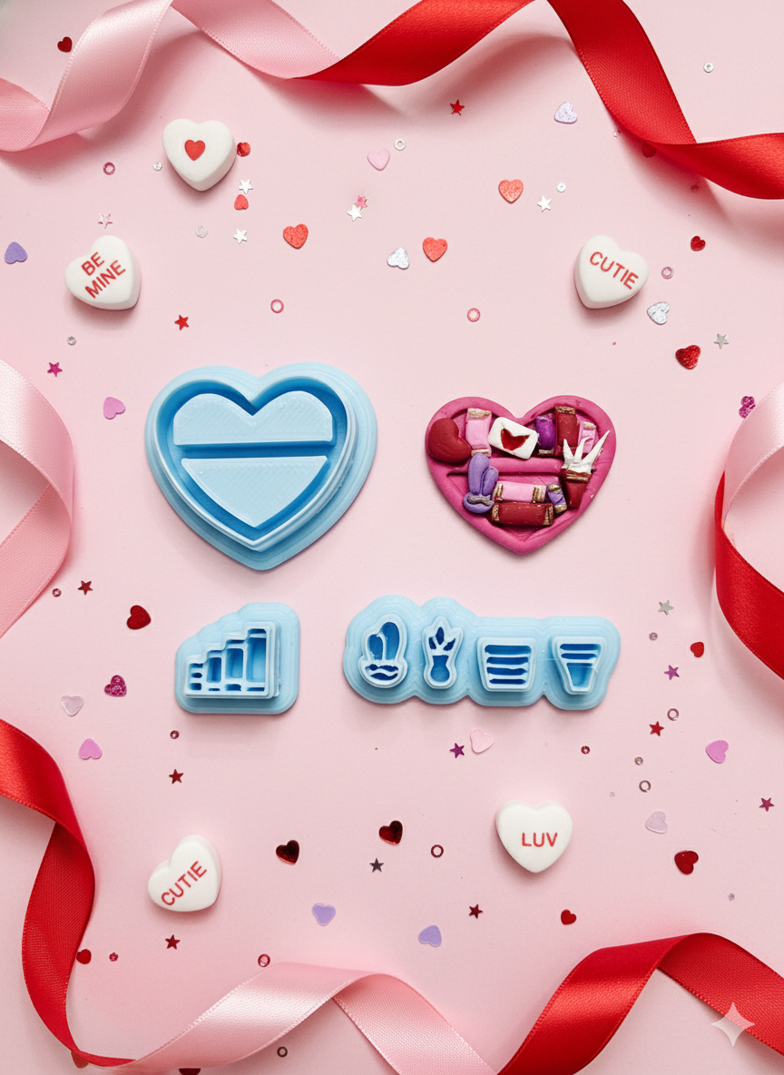 Heart Bookshelf polymer clay cutters