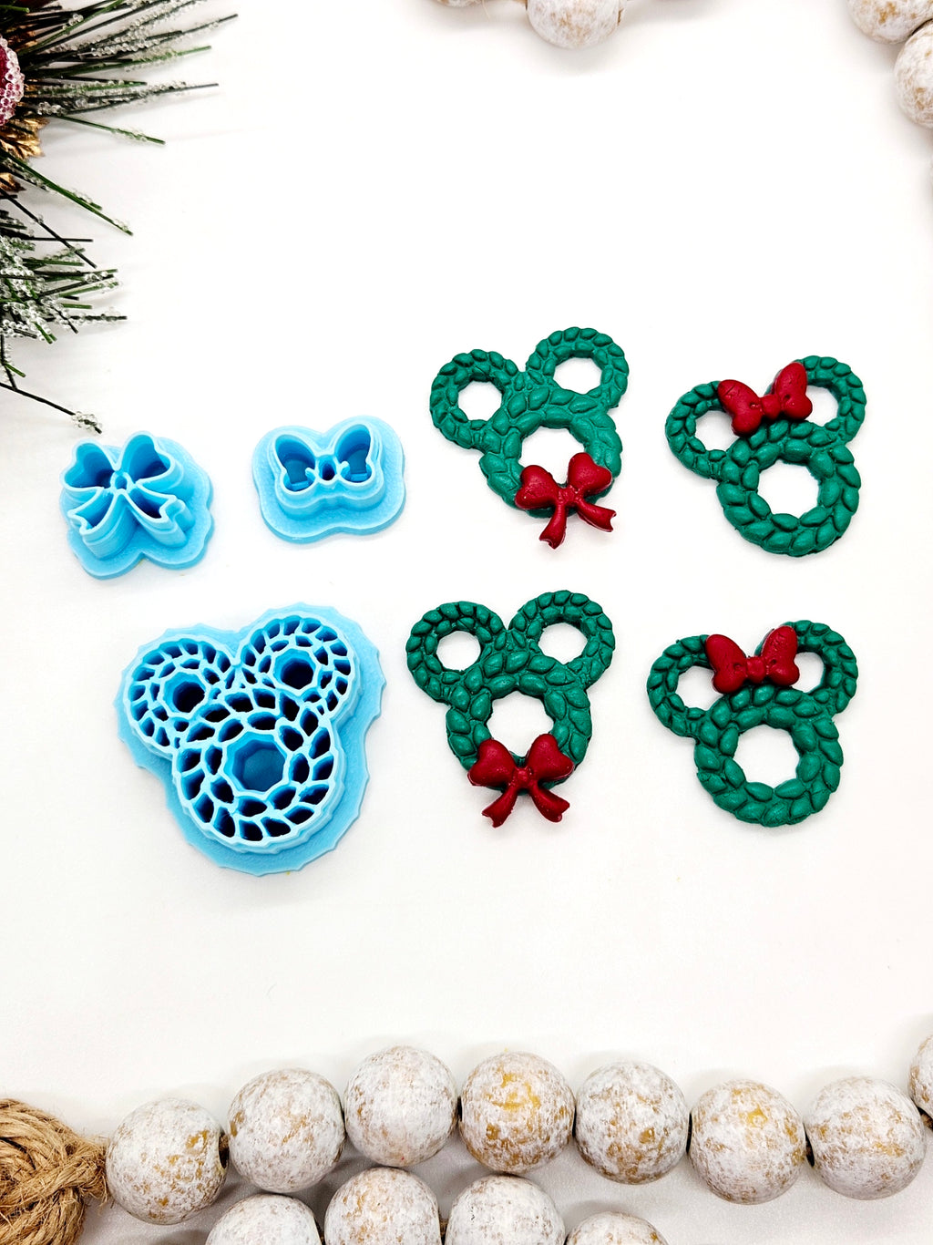 Mickey Ears Christmas wreath polymer clay cutter