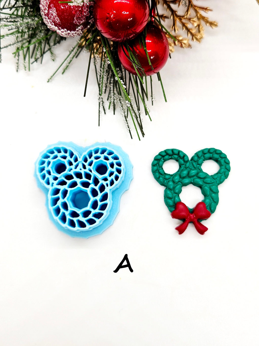 Mickey Ears Christmas wreath polymer clay cutter