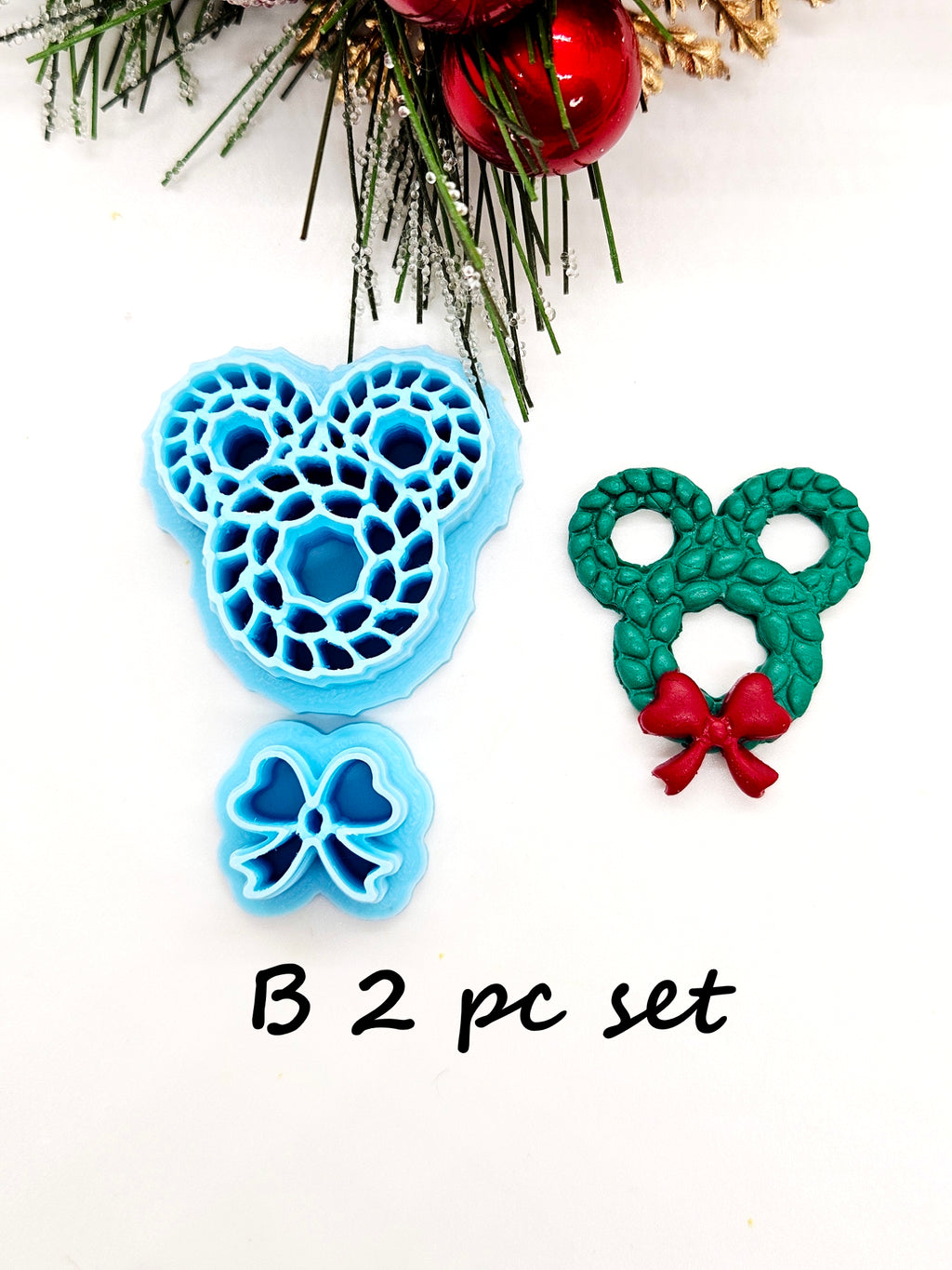 Mickey Ears Christmas wreath polymer clay cutter