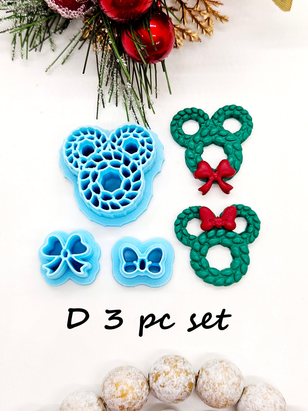 Mickey Ears Christmas wreath polymer clay cutter