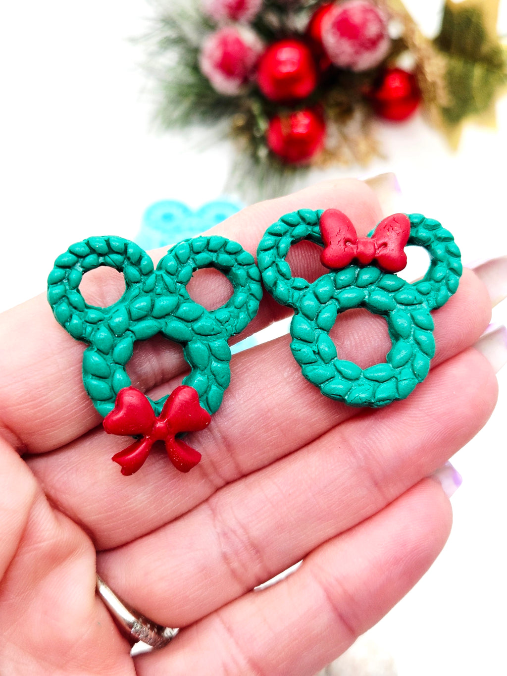 Mickey Ears Christmas wreath polymer clay cutter
