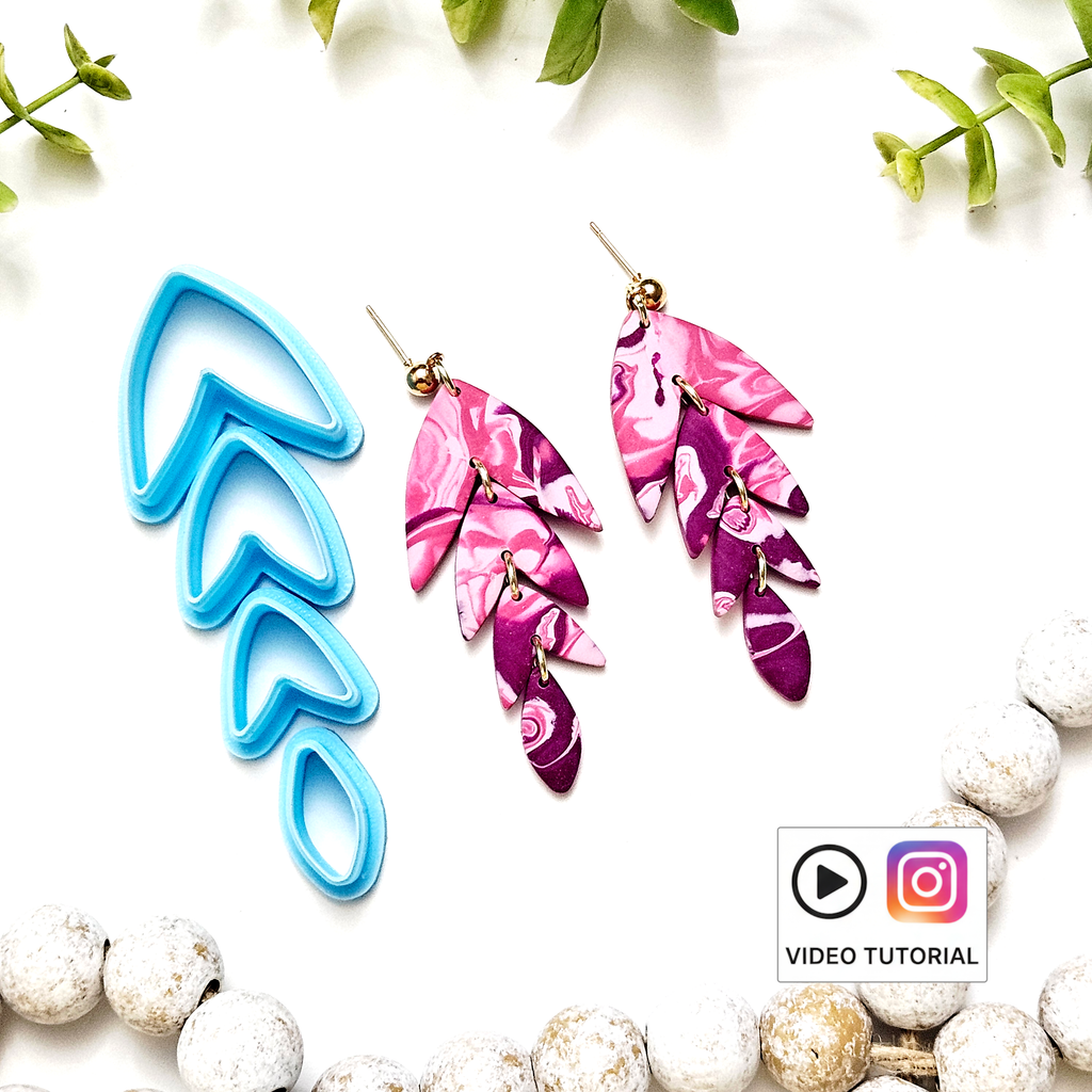 Chevron Leaf drop set polymer clay cutters