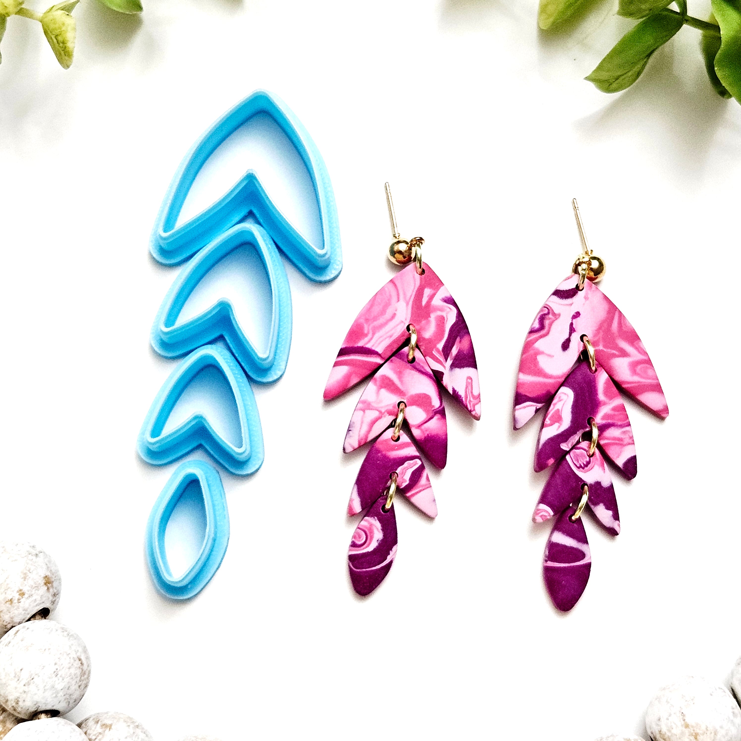 Chevron Leaf drop set polymer clay cutters