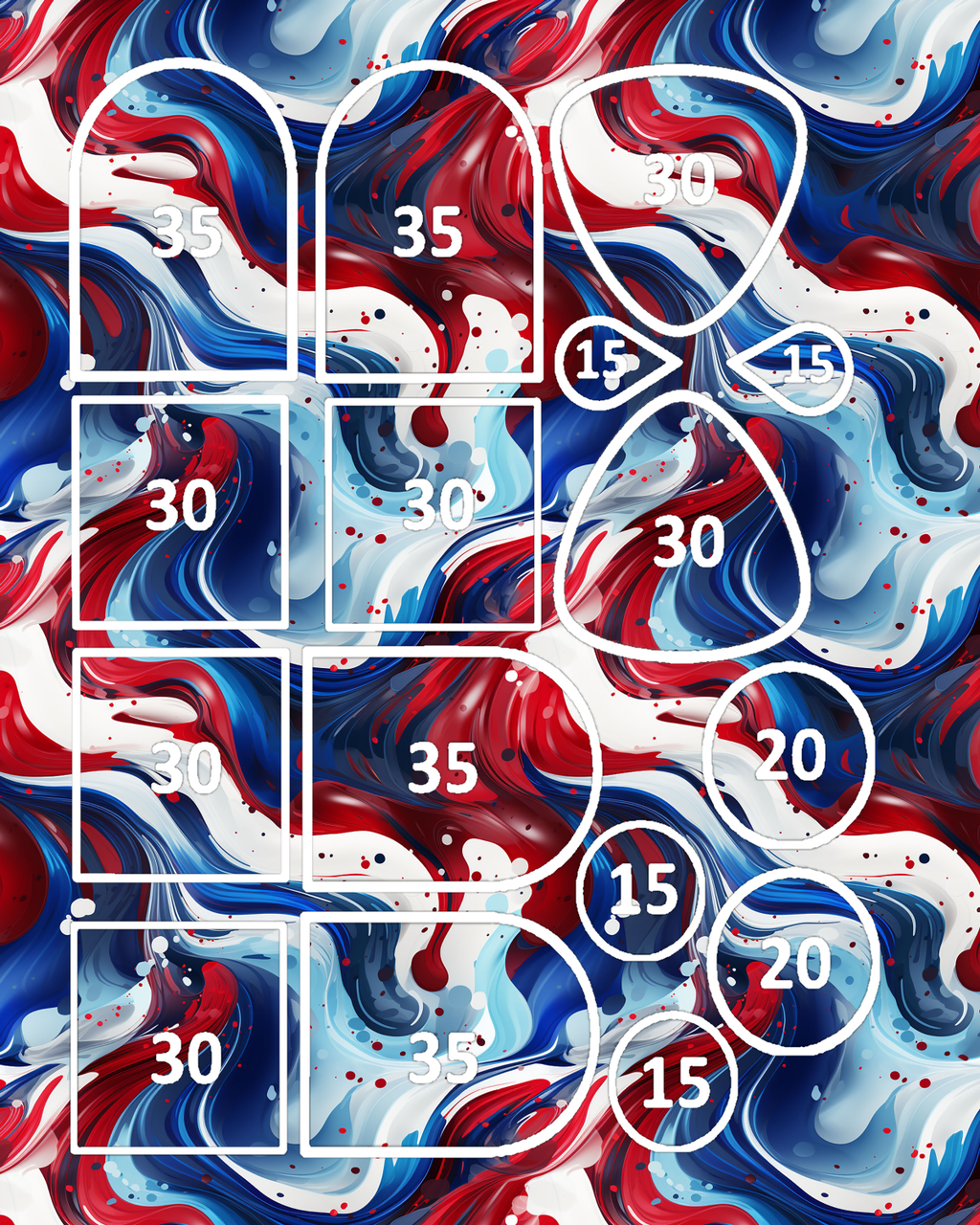 Wavy red white and blue stripes clay transfer sheet B629