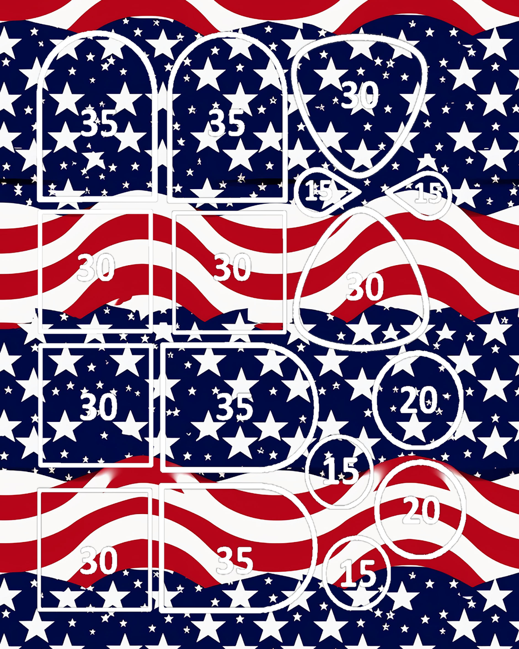 Stars and stripes red white and blue stripes clay transfer sheet B632