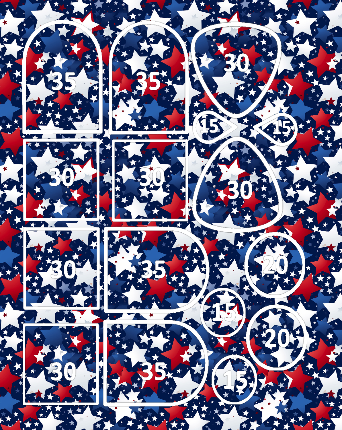USA Patriotic stars clay transfer sheet B634