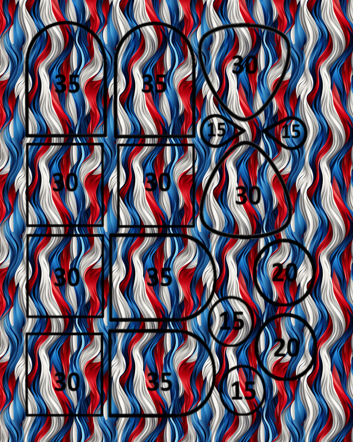 Wavy red white and blue stripes clay transfer sheet B641