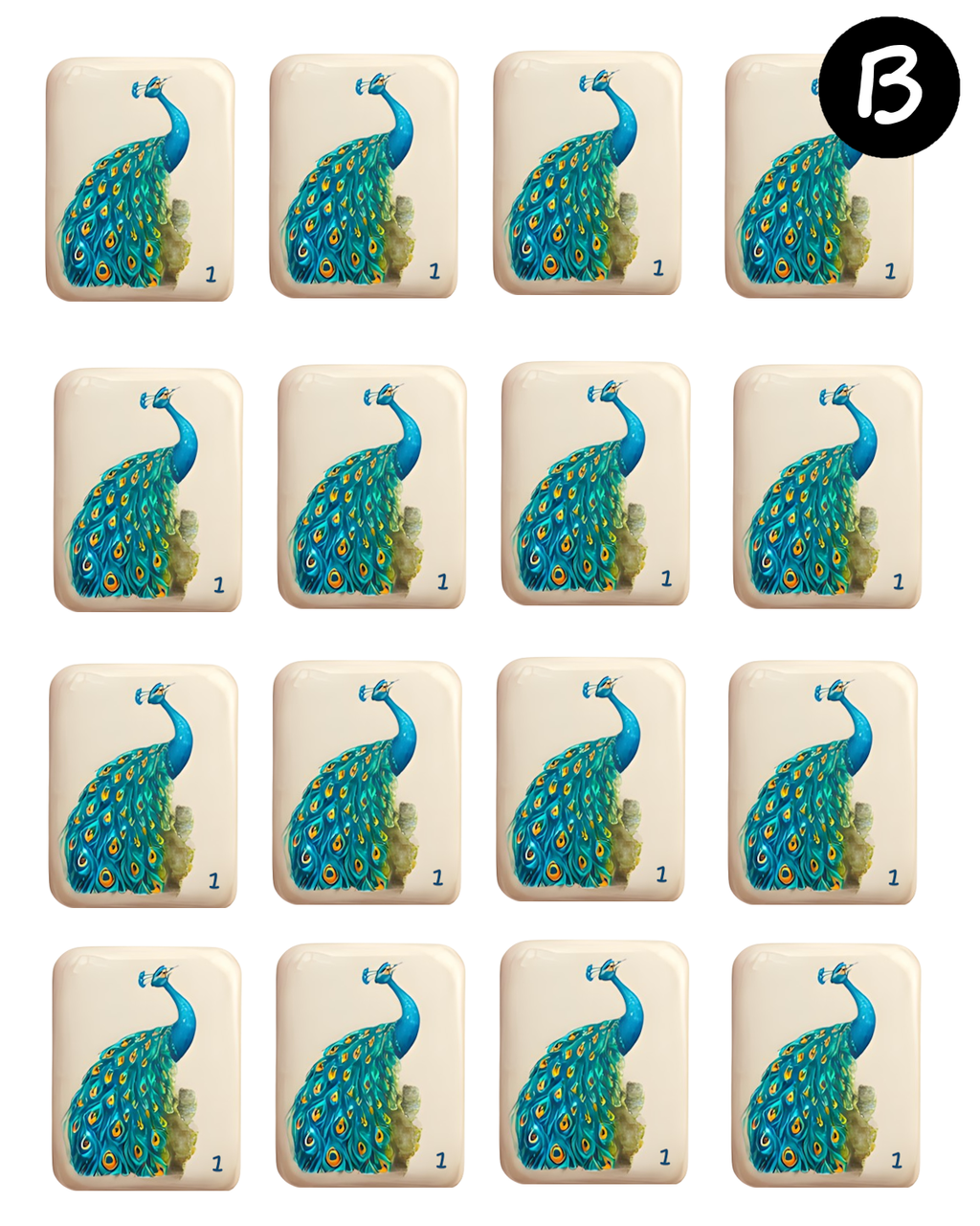 Mahjong Emerald Peacock Tiles transfer sheet cutter set  C222