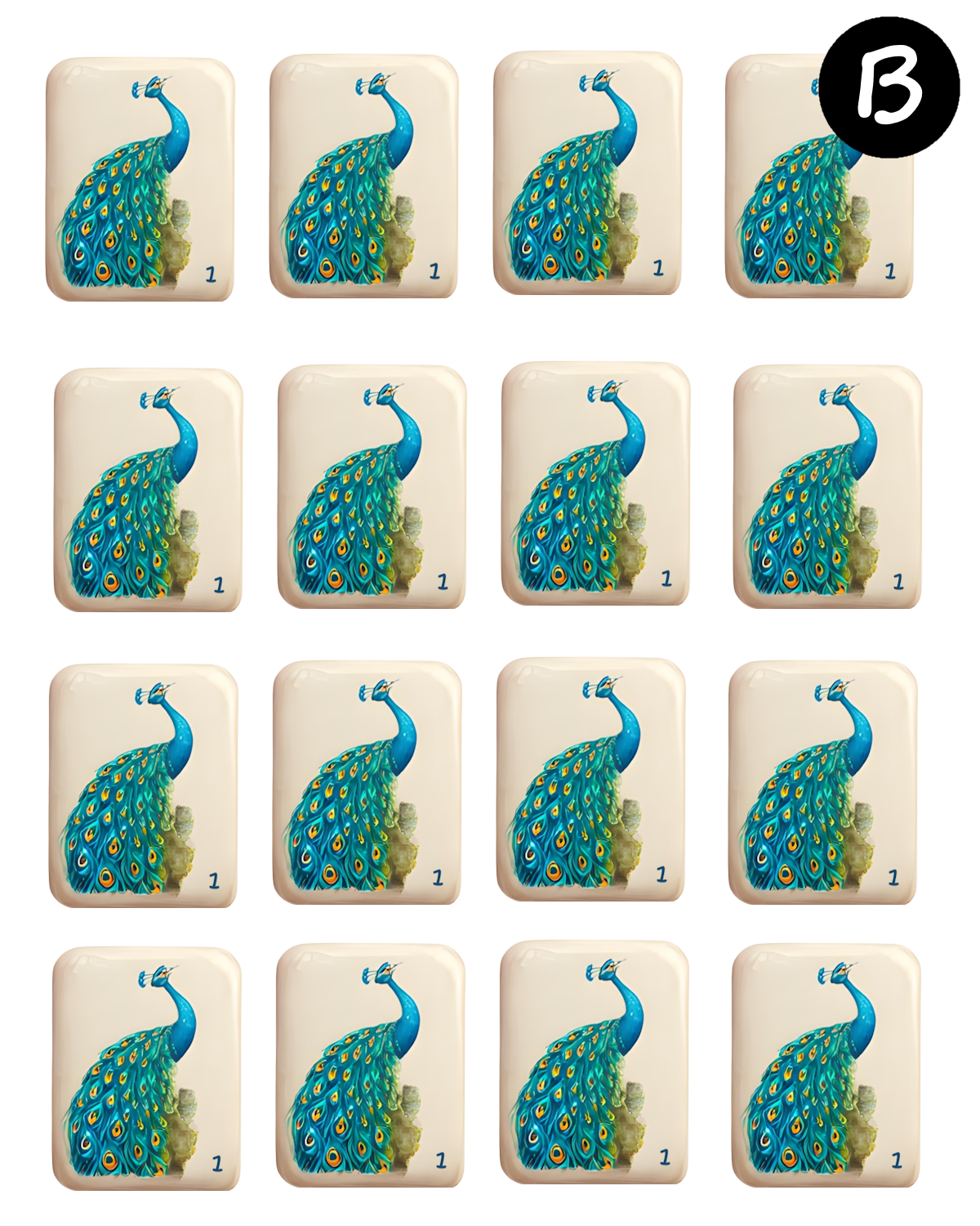 Mahjong Emerald Peacock Tiles transfer sheet cutter set  C222
