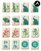Mahjong Emerald Peacock Tiles transfer sheet cutter set  C222