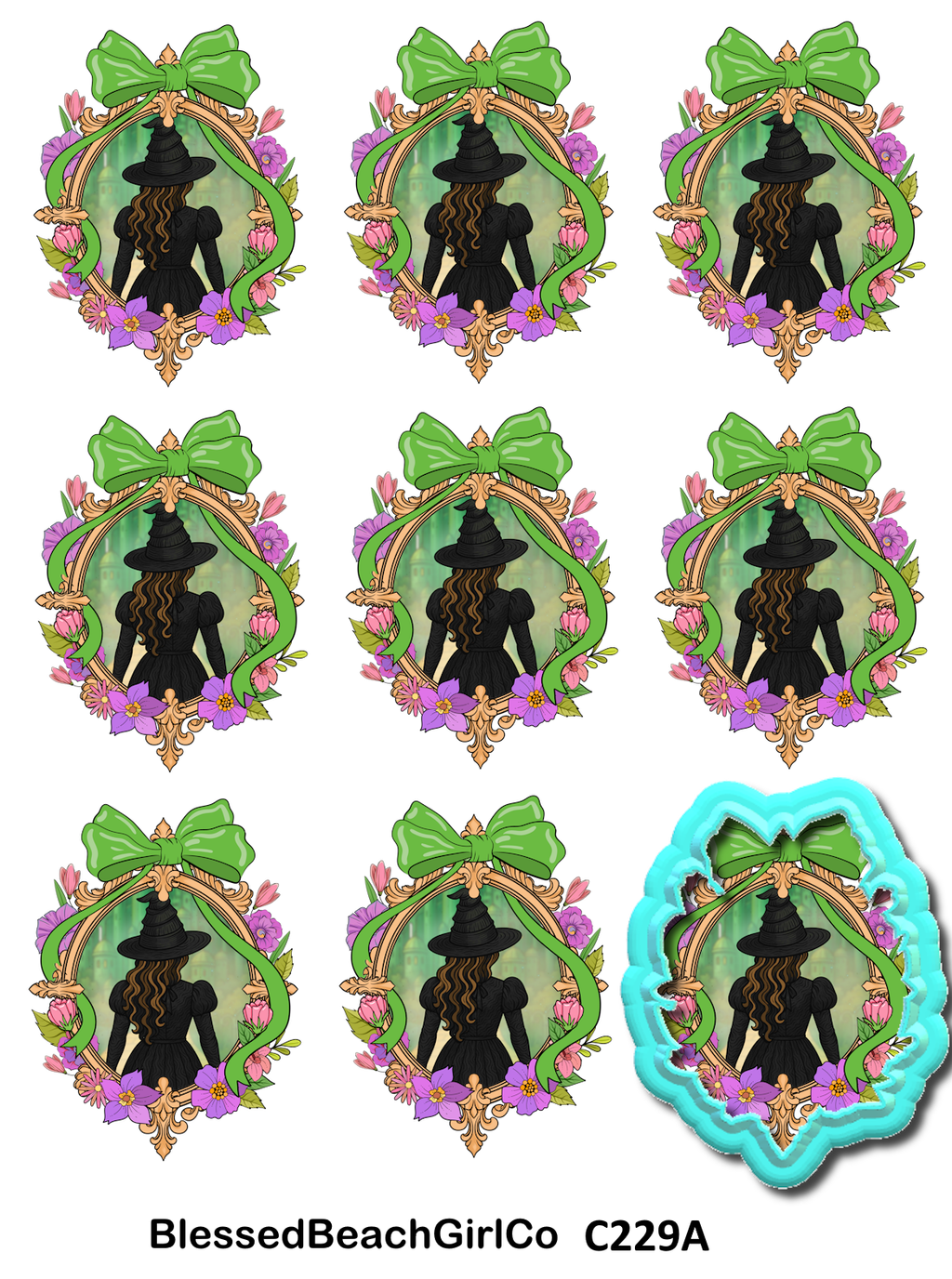 Wicked Witch croquette bow cutter and transfer sheet C229