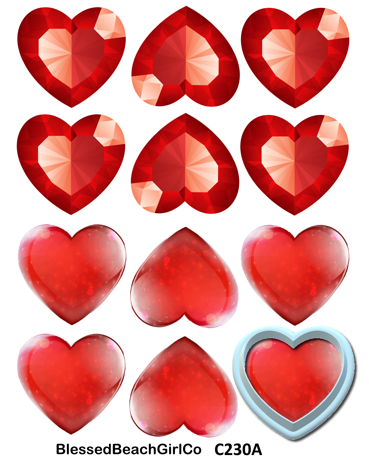 Jewel Hearts cutter and transfer sheet C230