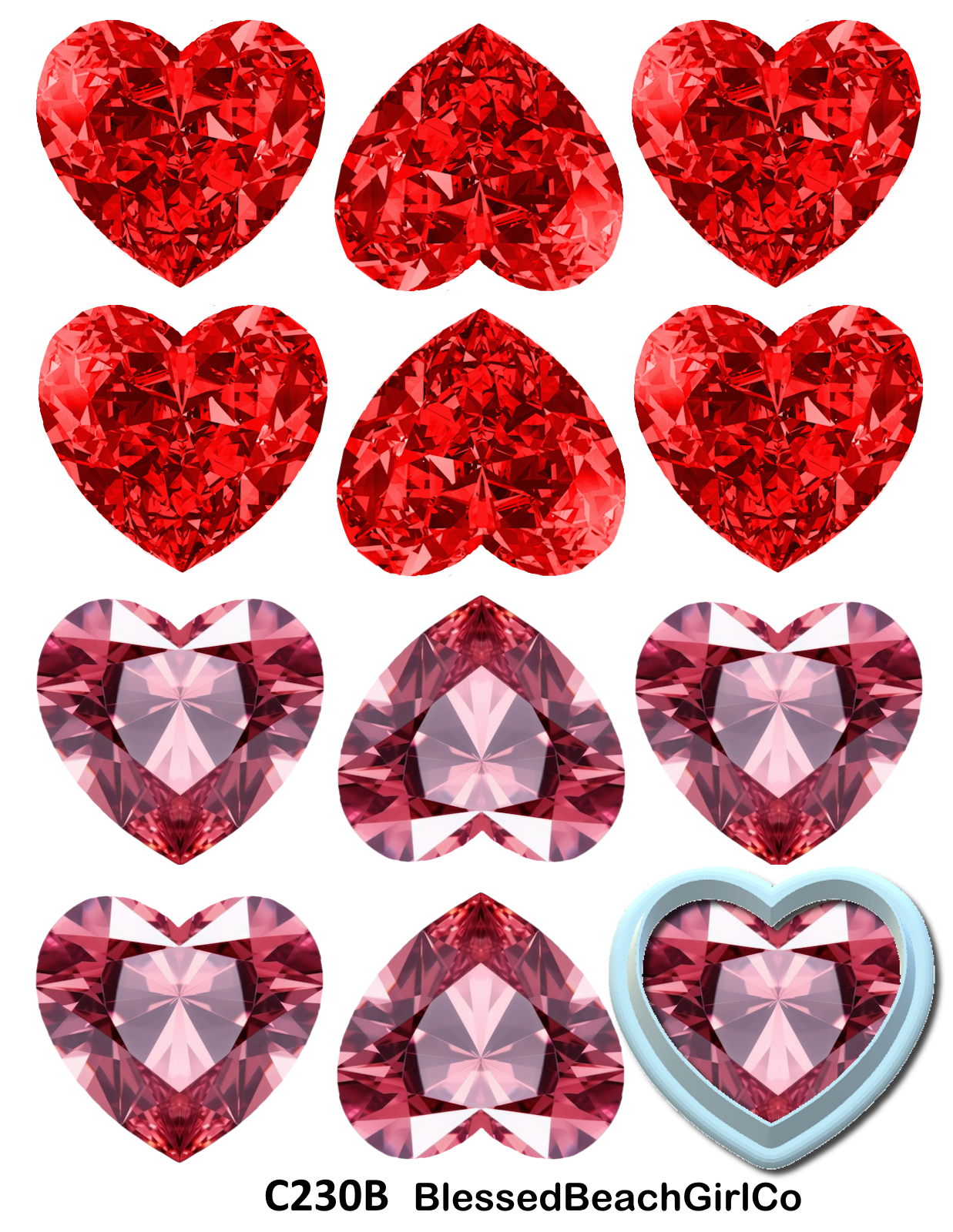 Jewel Hearts cutter and transfer sheet C230