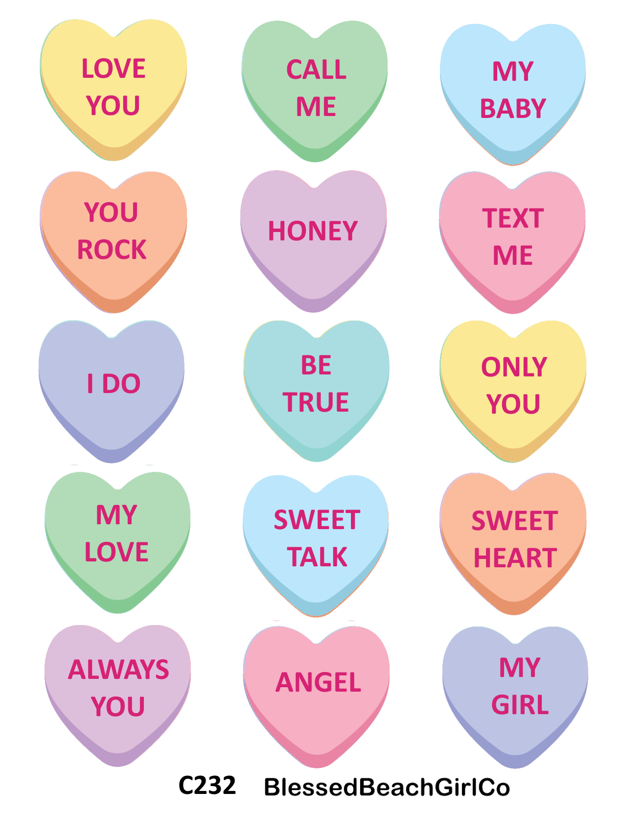 Candy Conversation Hearts 1" Polymer Clay Cutter & Transfer Sheet Set
