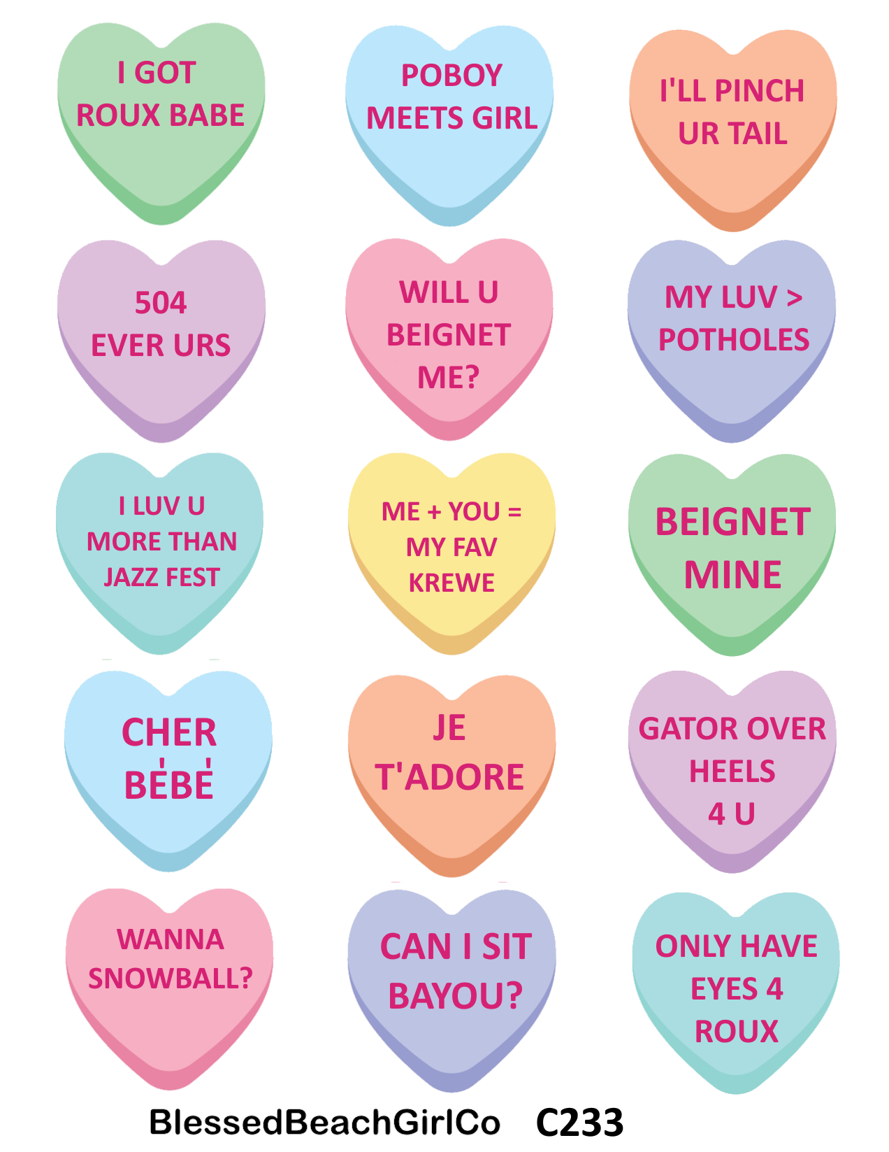 Candy Conversation Hearts 1" Polymer Clay Cutter & Transfer Sheet Set