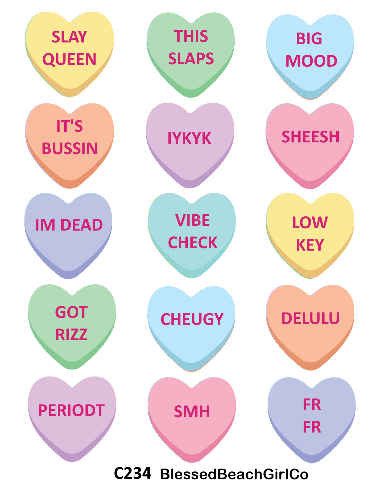 Candy Conversation Hearts 1" Polymer Clay Cutter & Transfer Sheet Set