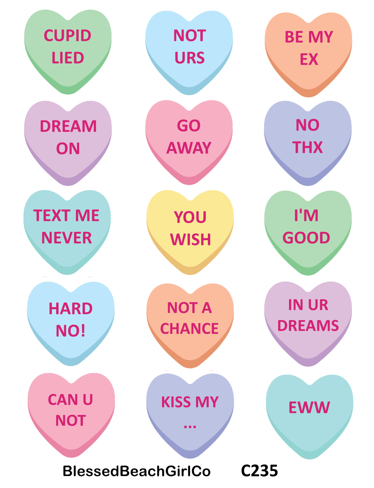 Candy Conversation Hearts 1" Polymer Clay Cutter & Transfer Sheet Set