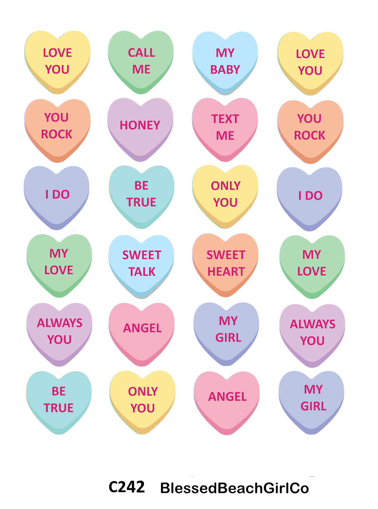 Mini Candy Conversation Hearts Polymer Clay Cutter & Transfer Sheet Set