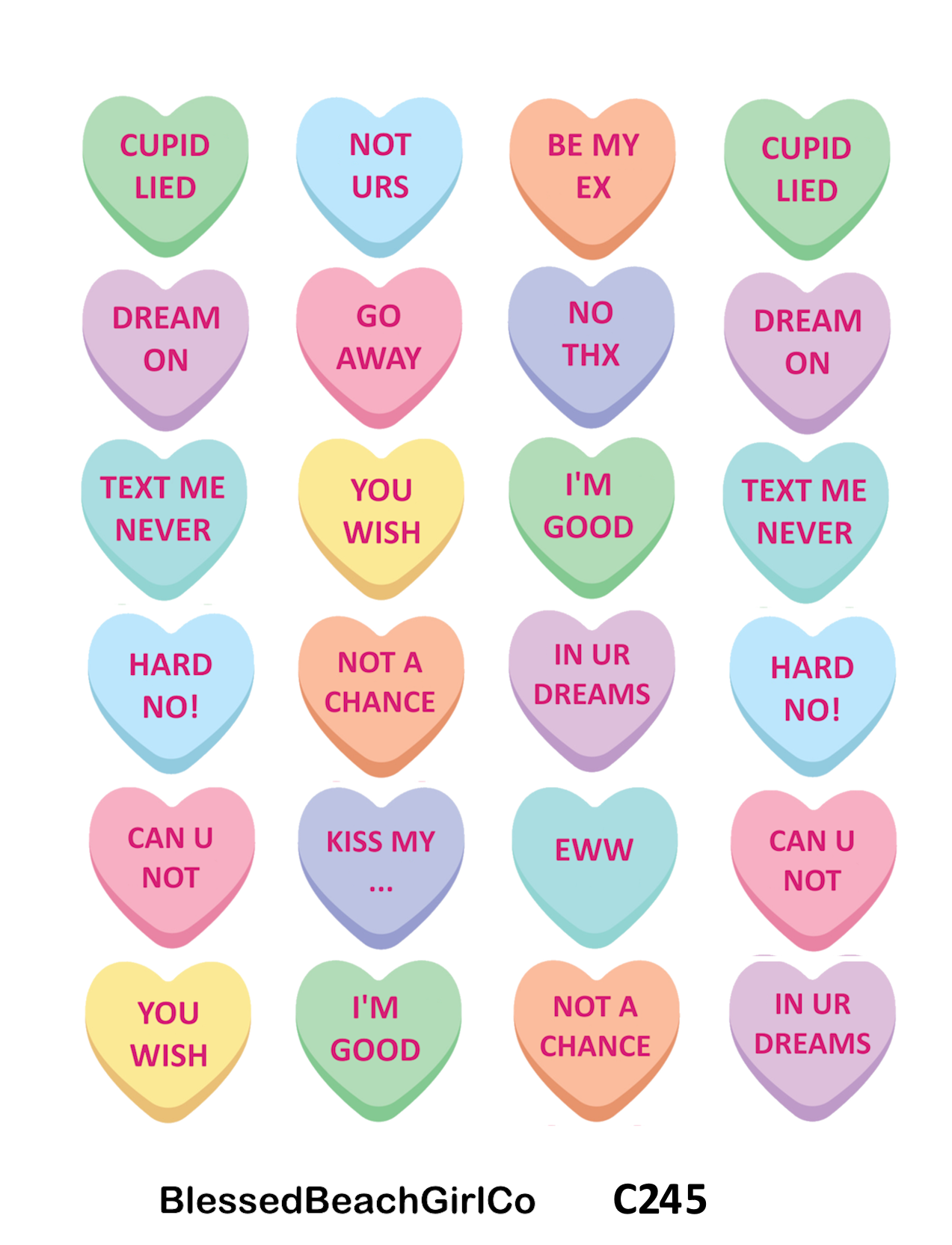 Mini Candy Conversation Hearts Polymer Clay Cutter & Transfer Sheet Set
