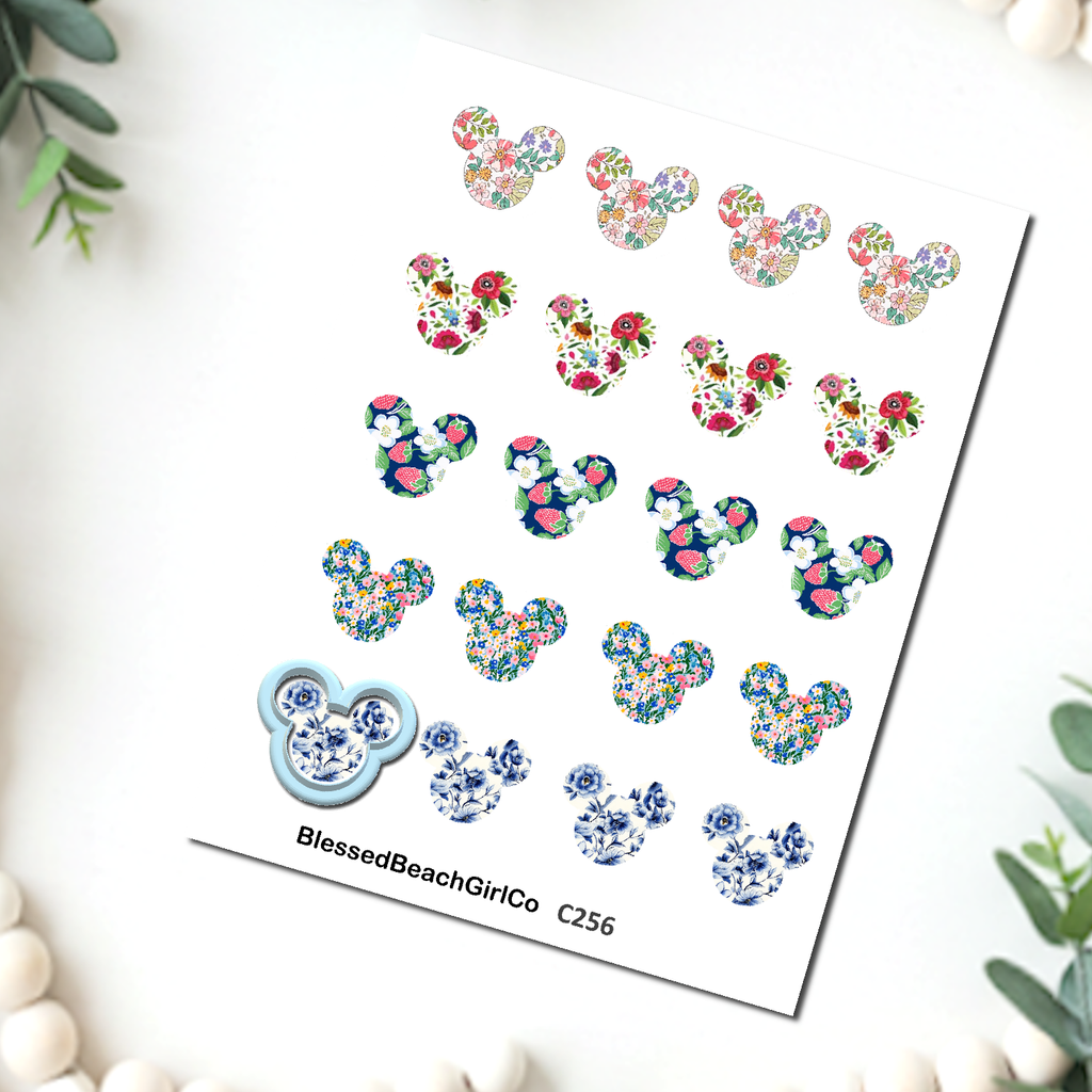 Floral Mouse Ears Clay Transfer Sheet & Cutter Set | C256