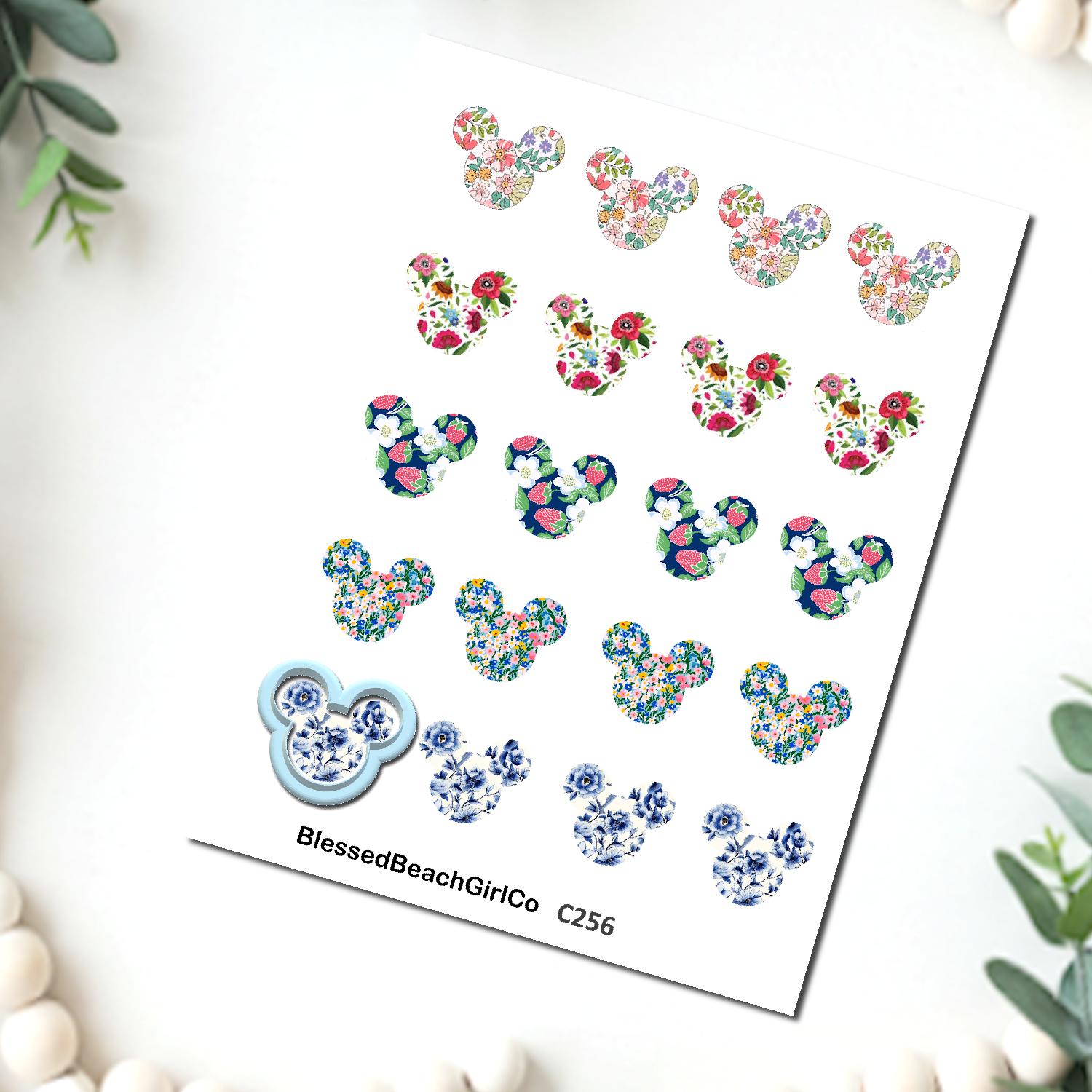Floral Mouse Ears Clay Transfer Sheet & Cutter Set | C256