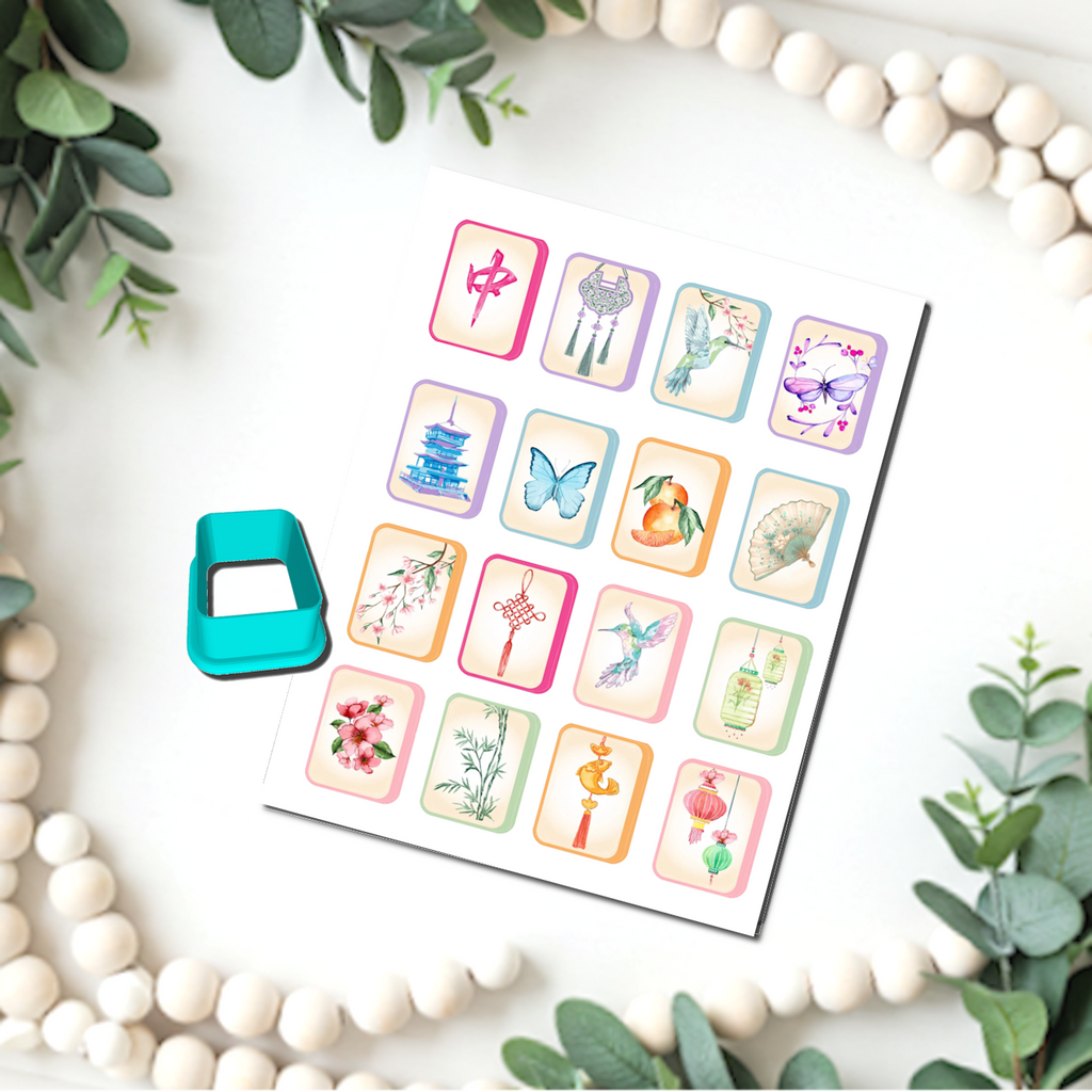 Mahjong Fortune Tiles Transfer Sheet & Cutter Set C257