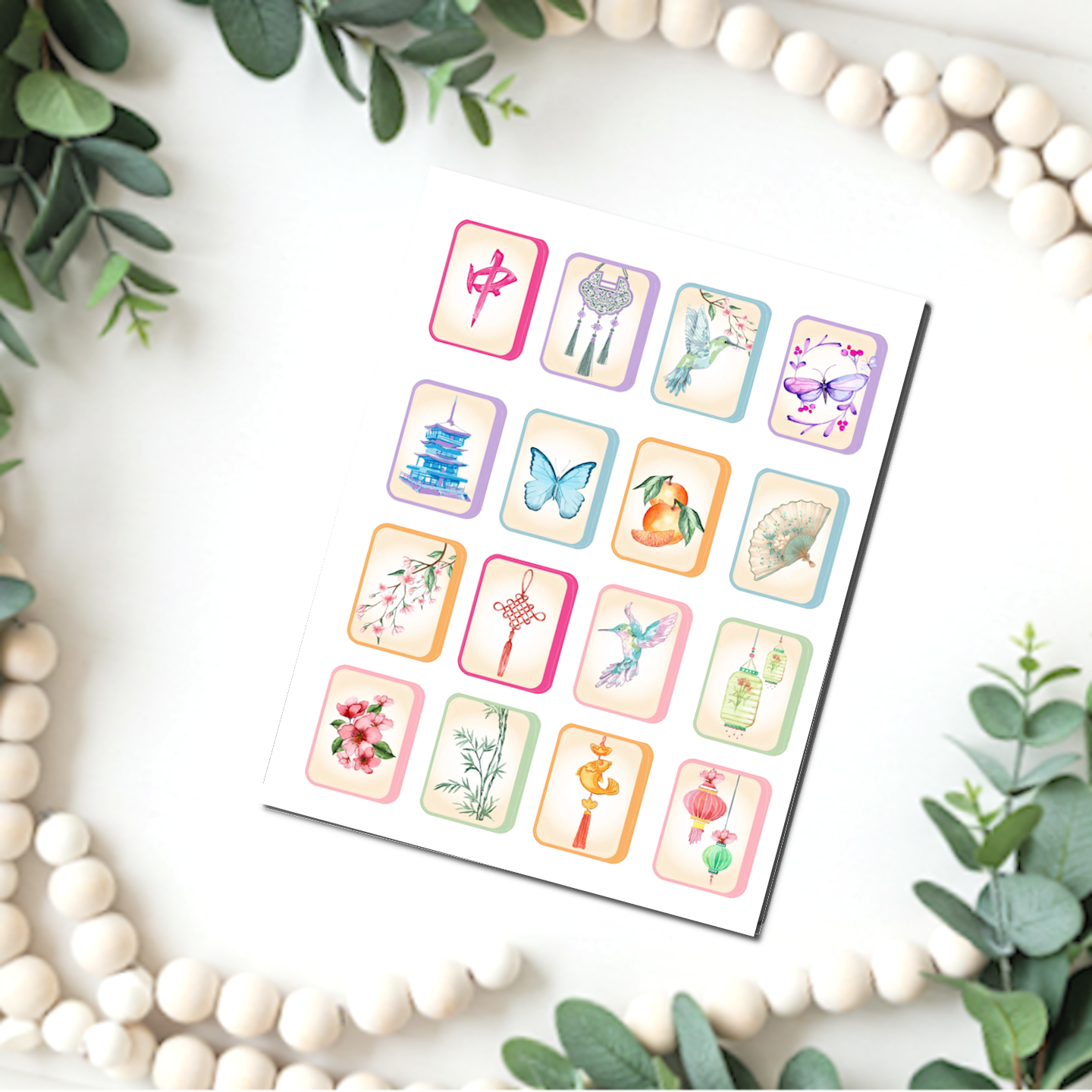 Mahjong Fortune Tiles Transfer Sheet & Cutter Set C257