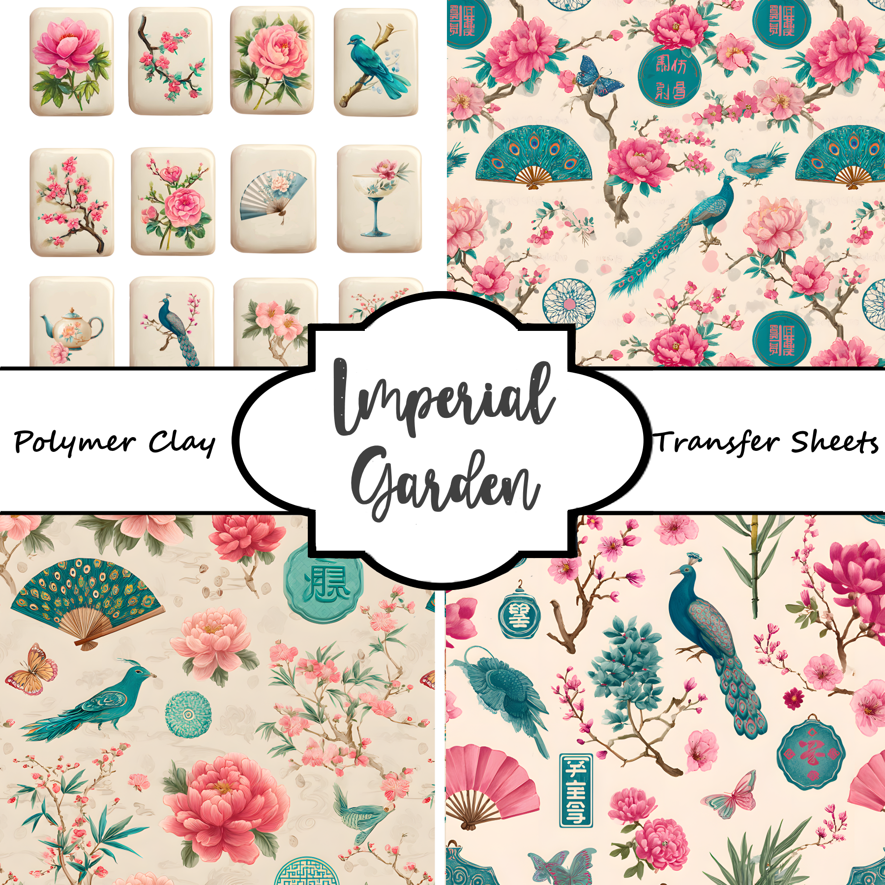 Imperial Garden Mahjong Tile Transfer Sheet & Cutter Set C258