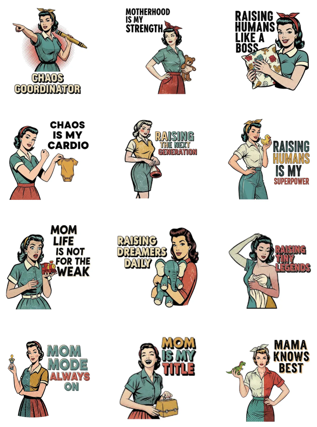 Raising Humans Vintage Moms Transfer Sheet & 1" Square Cutter Set C261