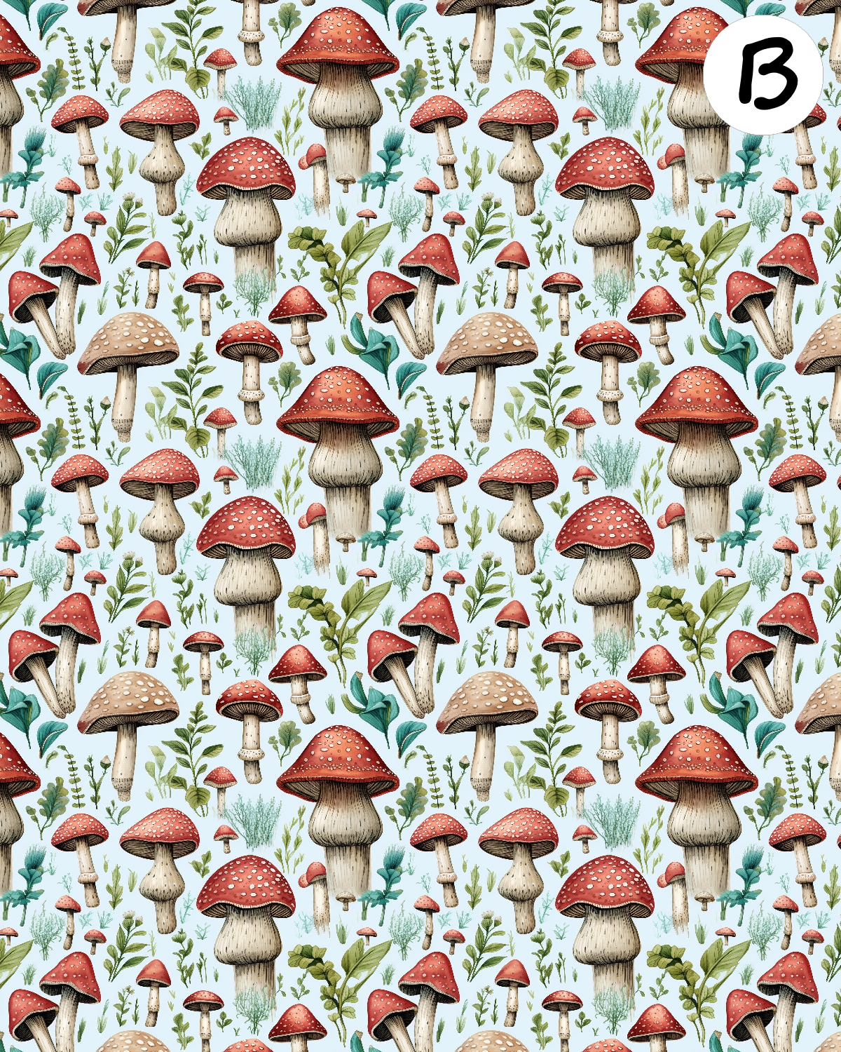 Watercolor mushrooms clay transfer sheet D886