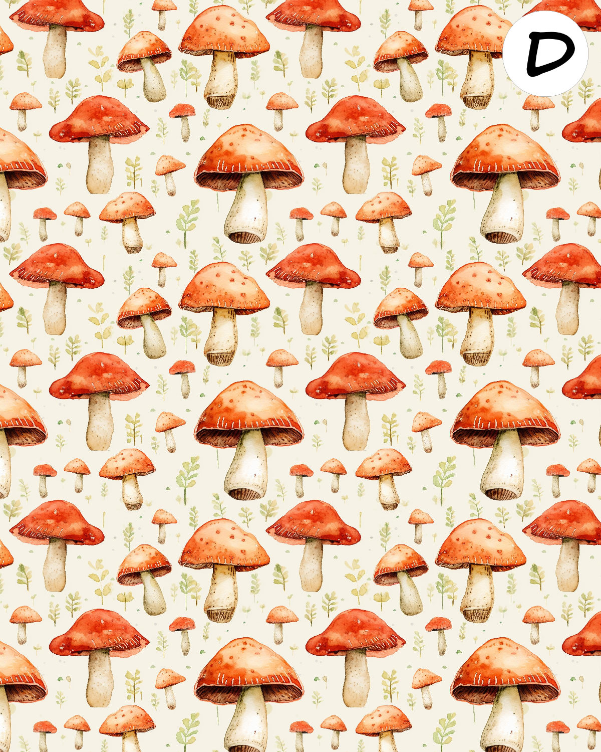 Watercolor mushrooms clay transfer sheet D886