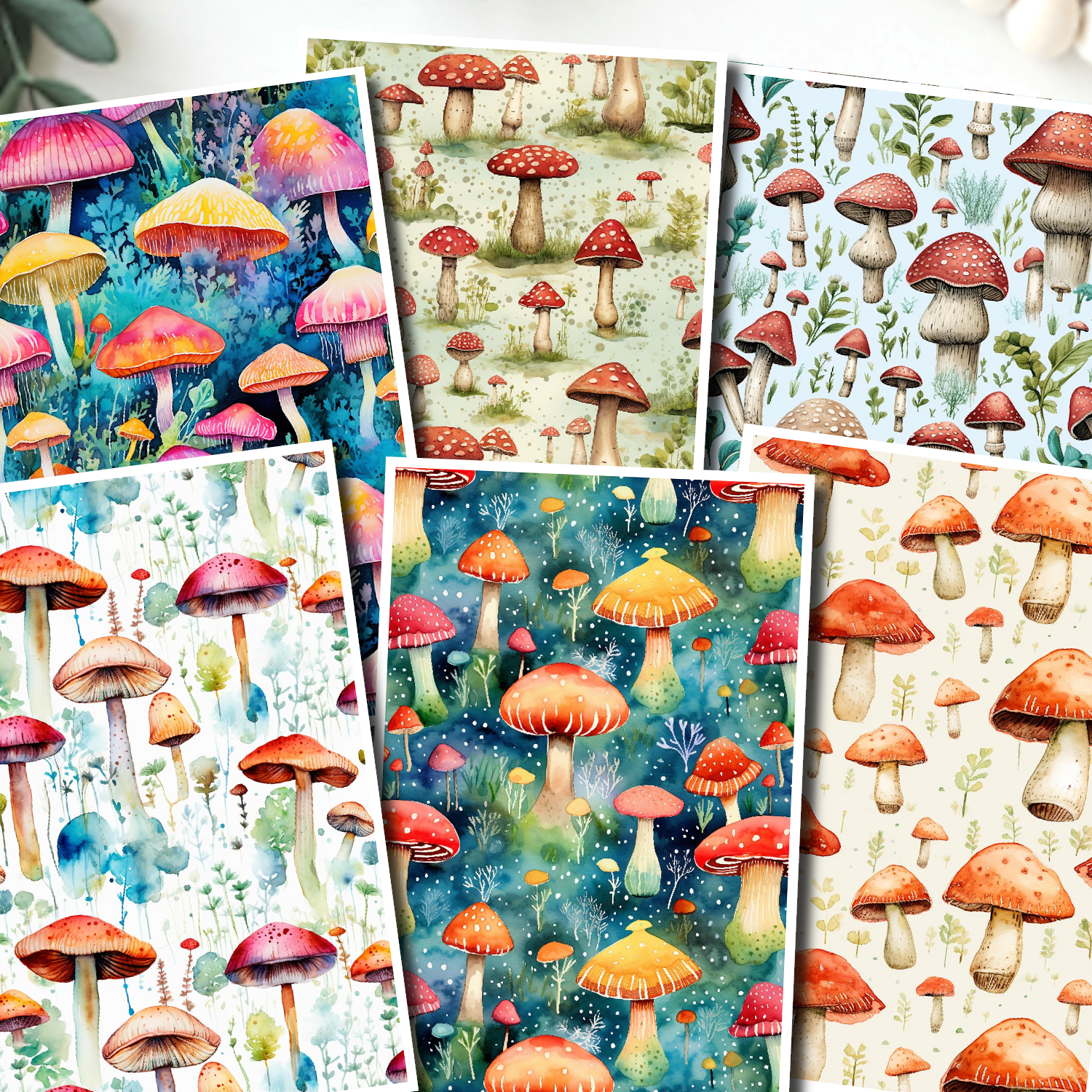 Watercolor mushrooms clay transfer sheet D886