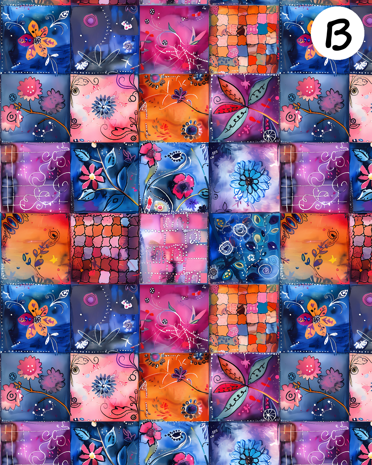 Floral Patchwork Polymer Clay Transfer Sheets | D887