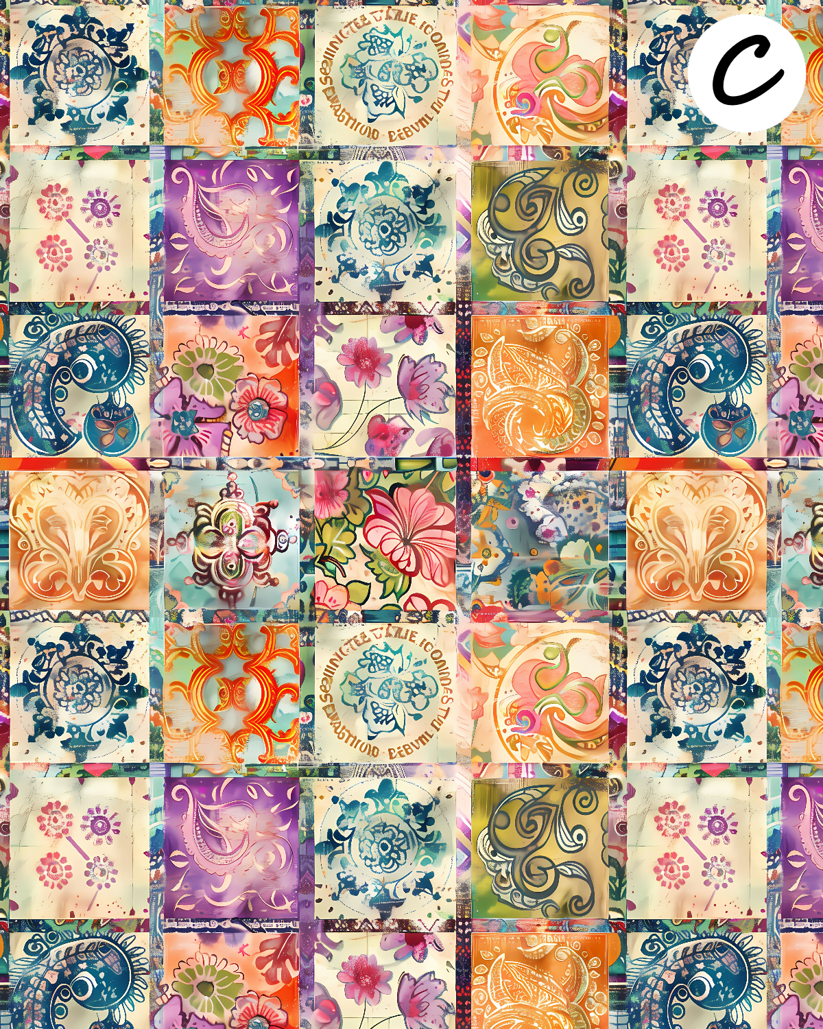 Floral Patchwork Polymer Clay Transfer Sheets | D887