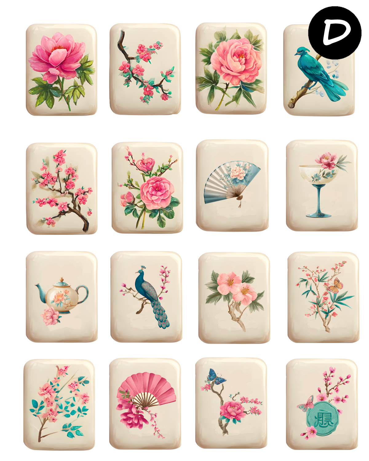 Imperial Garden Mahjong Tile Transfer Sheet & Cutter Set C258