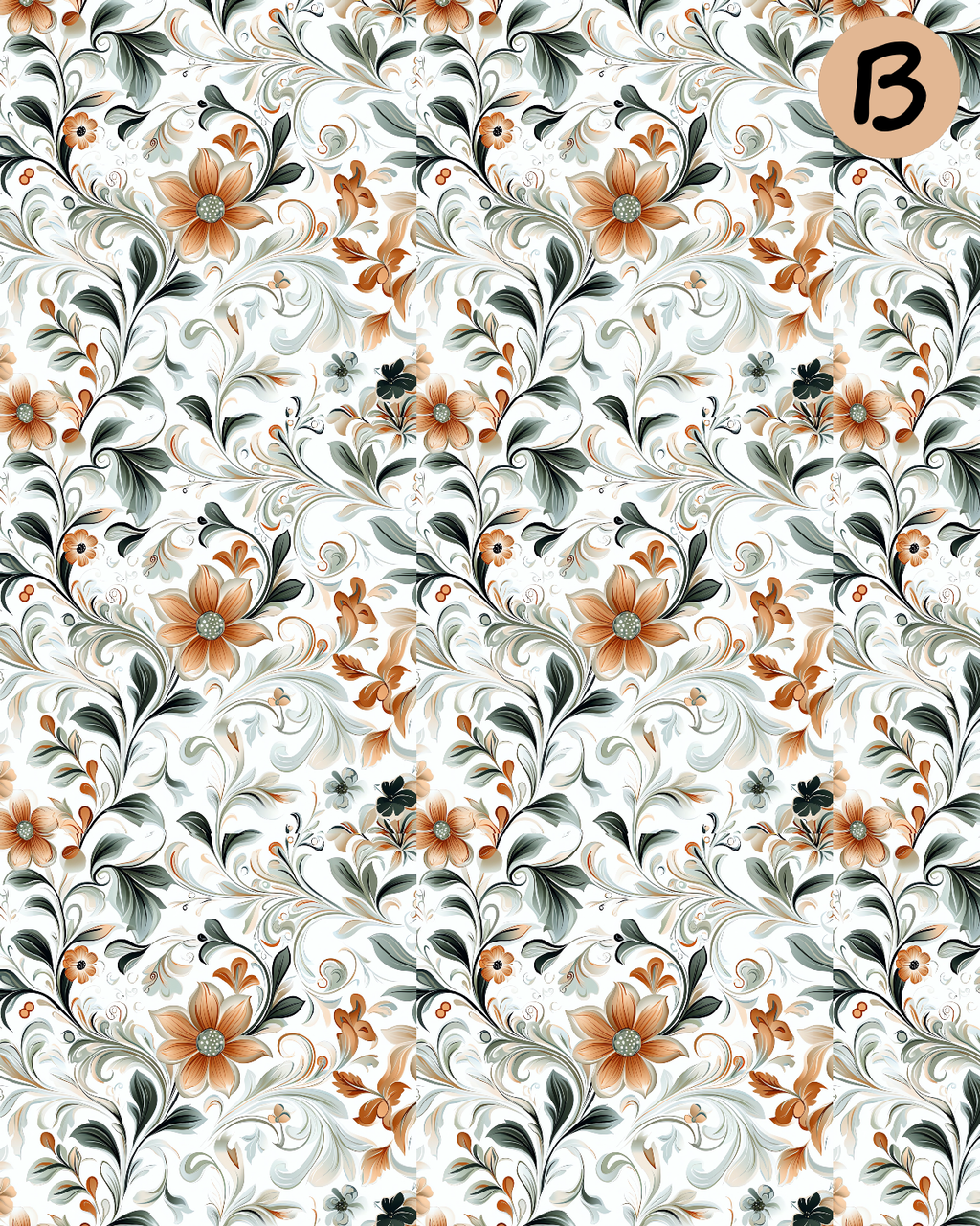 Jacobean Flowers Polymer Clay Transfer Sheets E902