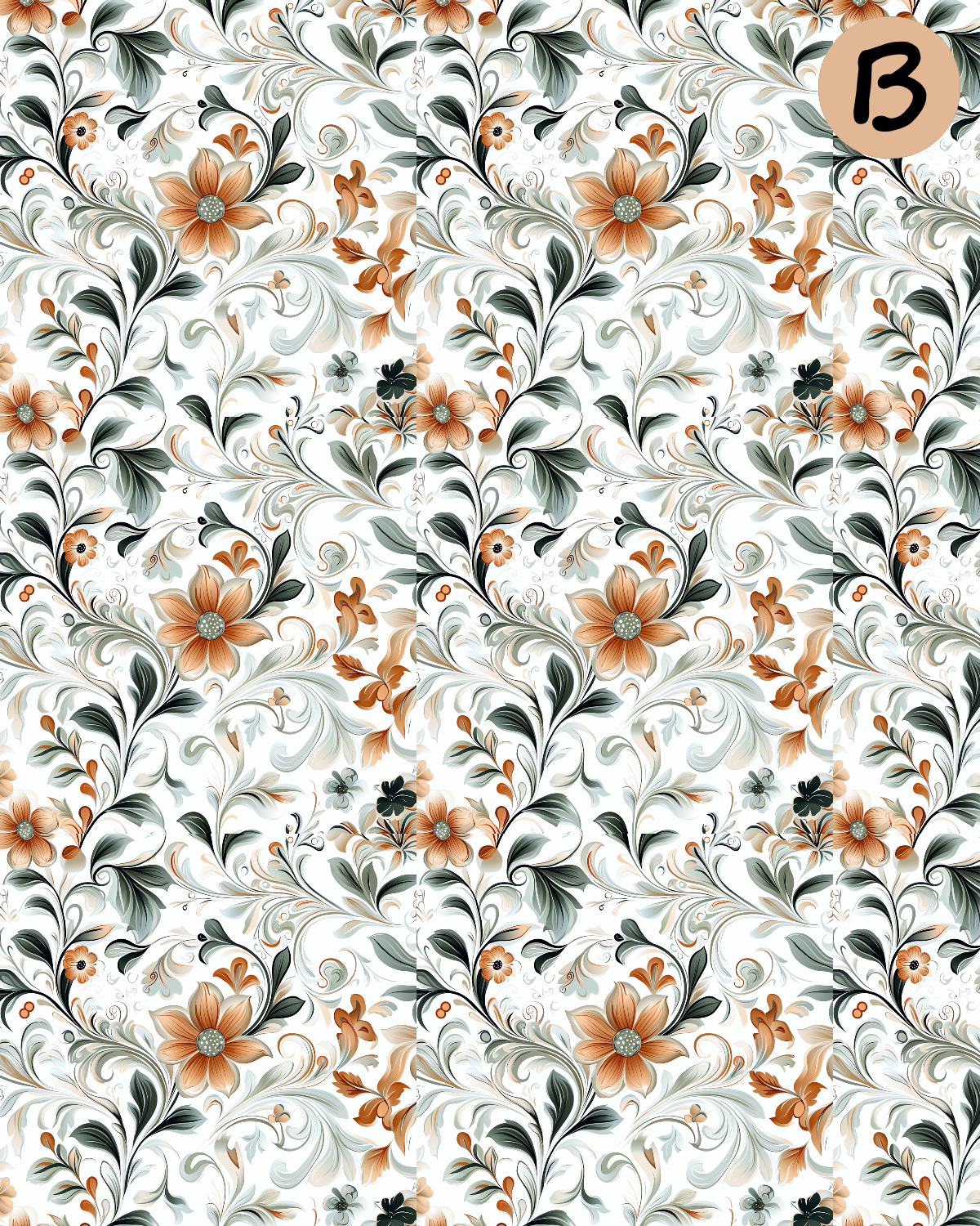 Jacobean Flowers Polymer Clay Transfer Sheets E902