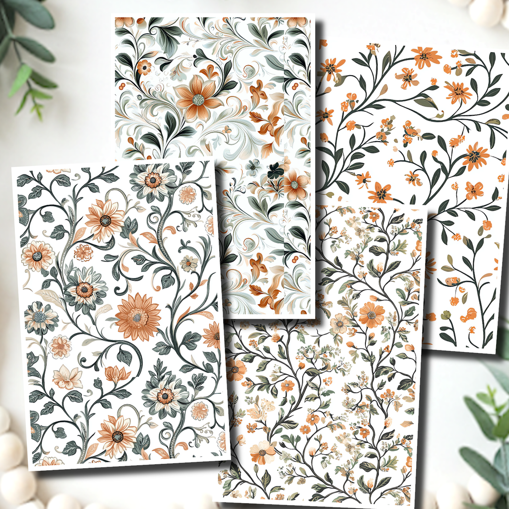 Jacobean Flowers Polymer Clay Transfer Sheets E902