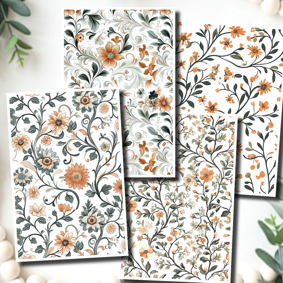 Jacobean Flowers Polymer Clay Transfer Sheets E902