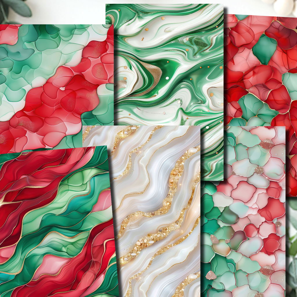 Christmas Alcohol Ink clay transfer sheet E934