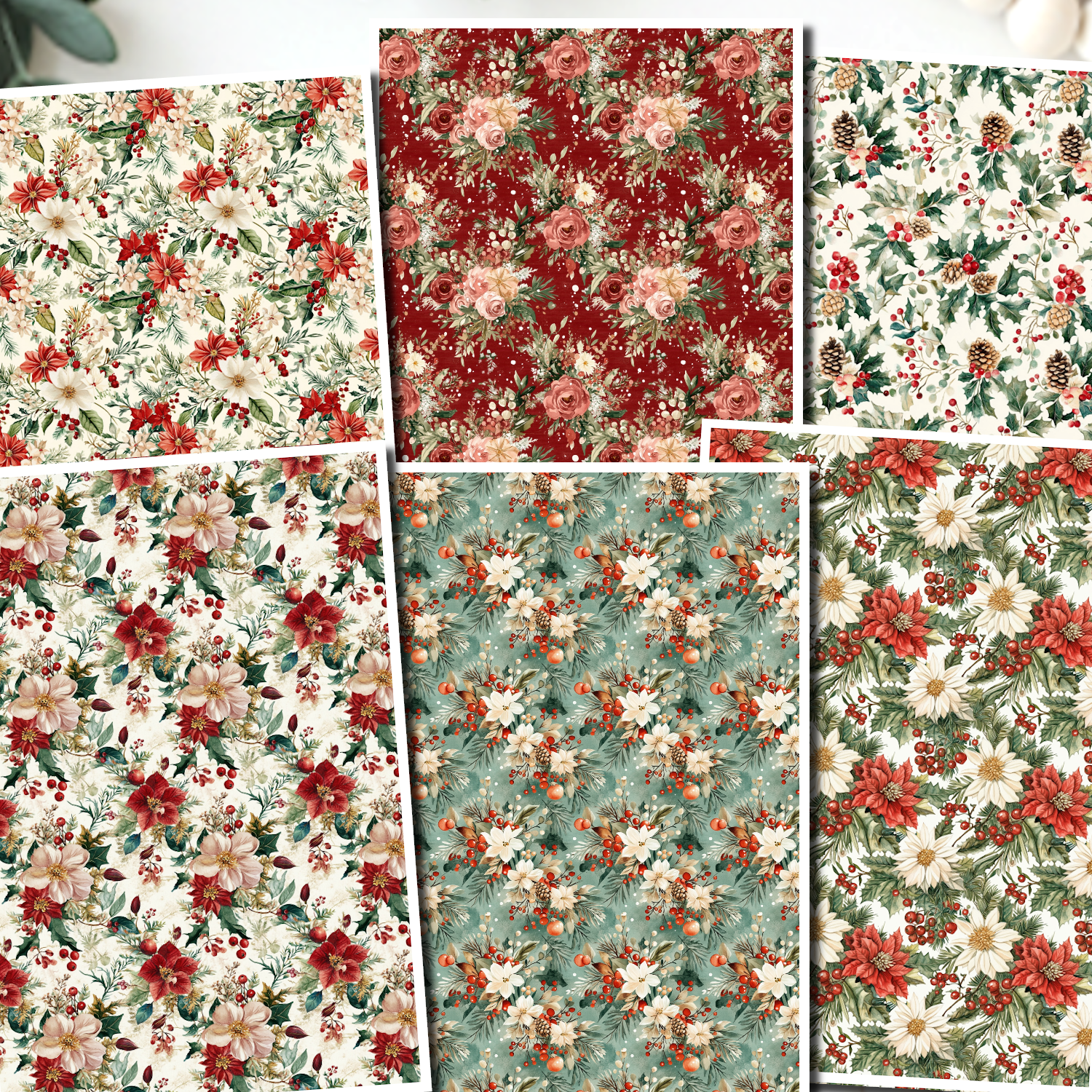Christmas Florals clay transfer sheet E941