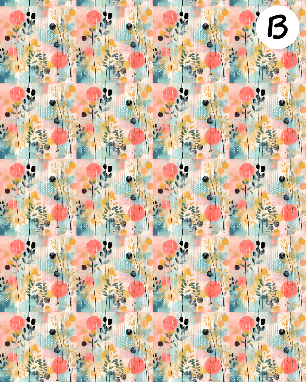 Abstract Florals water transfer sheet for Polymer clay E954