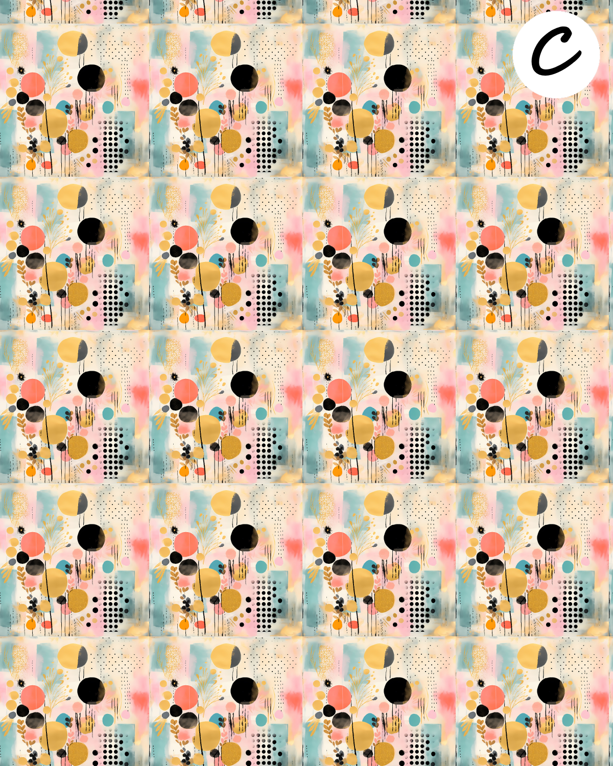 Abstract Florals water transfer sheet for Polymer clay E954