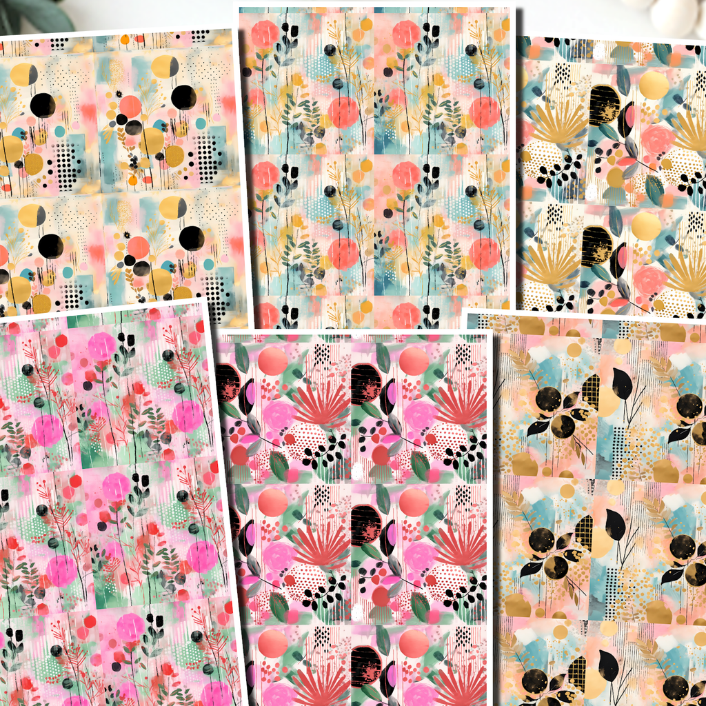 Abstract Florals water transfer sheet for Polymer clay E954