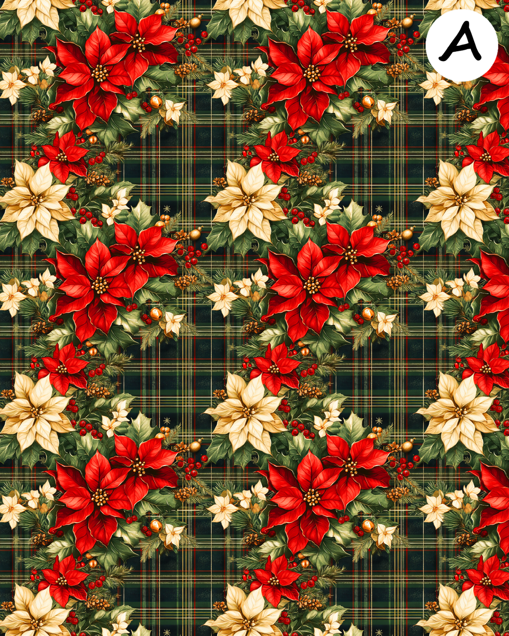 Christmas Plaid Poinsettias clay transfer sheet E957