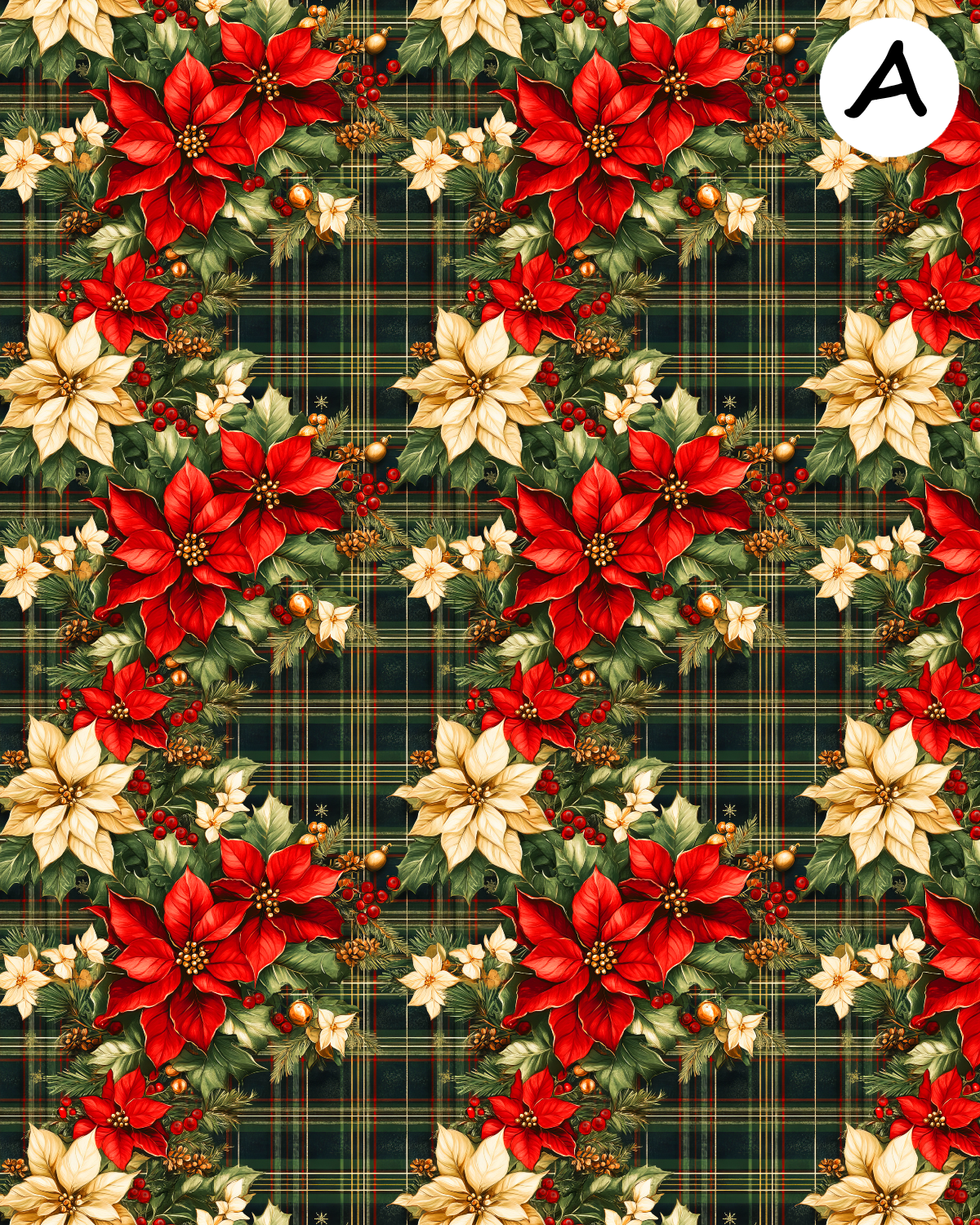 Christmas Plaid Poinsettias clay transfer sheet E957