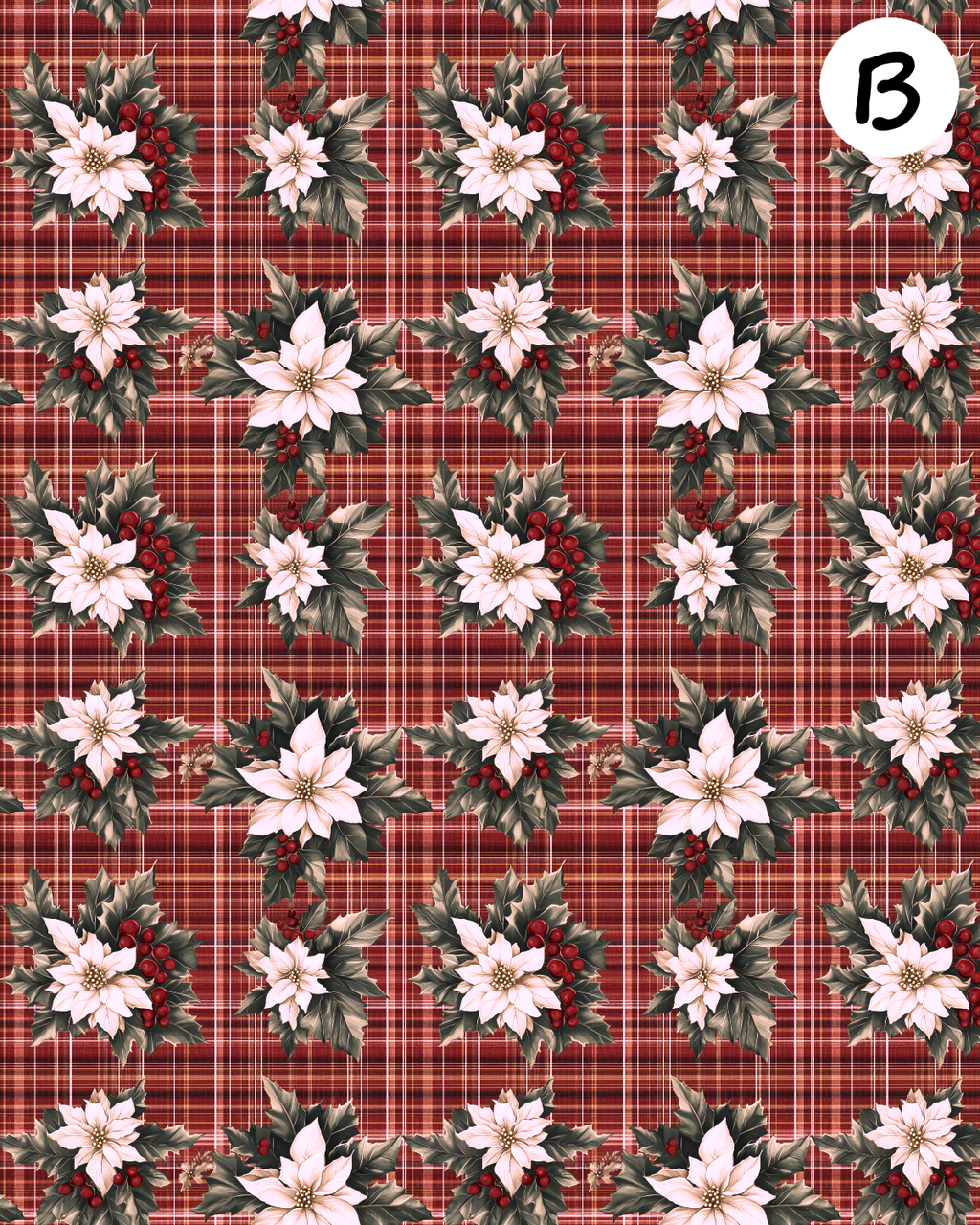 Christmas Plaid Poinsettias clay transfer sheet E957