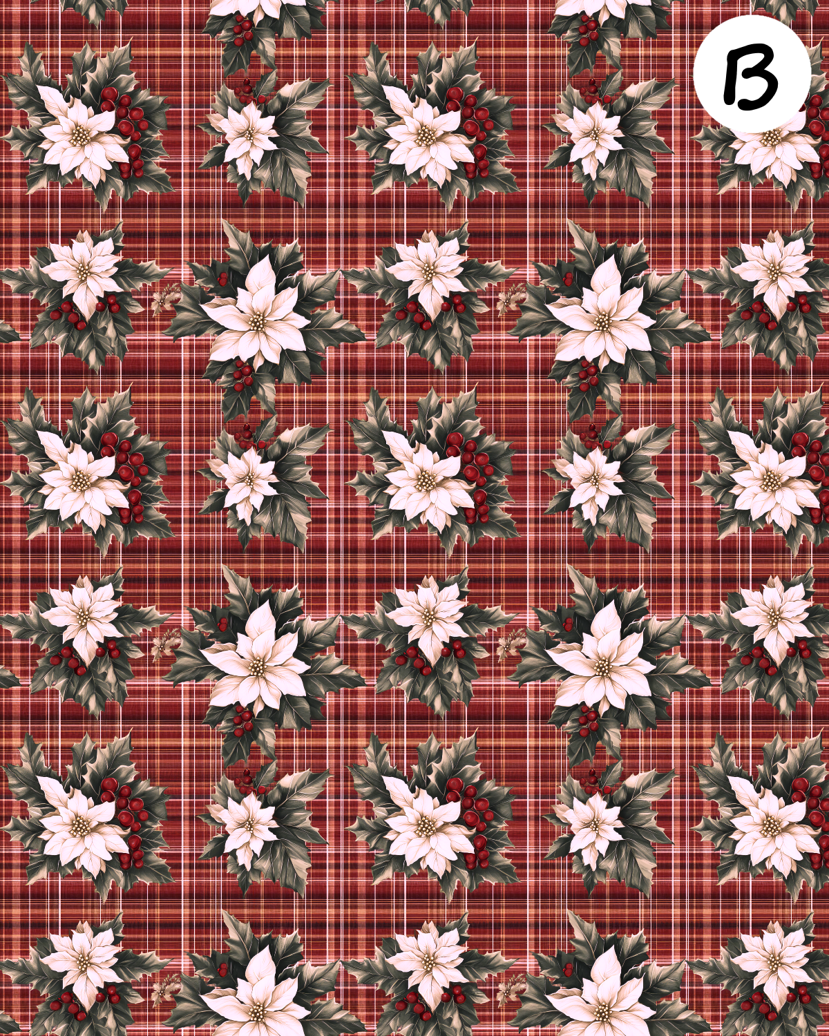 Christmas Plaid Poinsettias clay transfer sheet E957