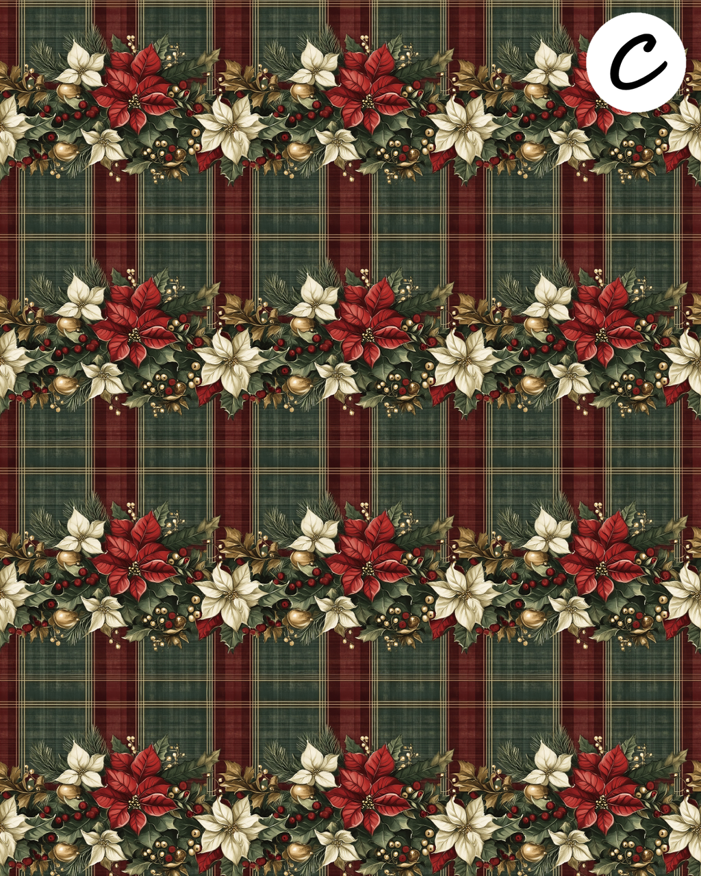 Christmas Plaid Poinsettias clay transfer sheet E957